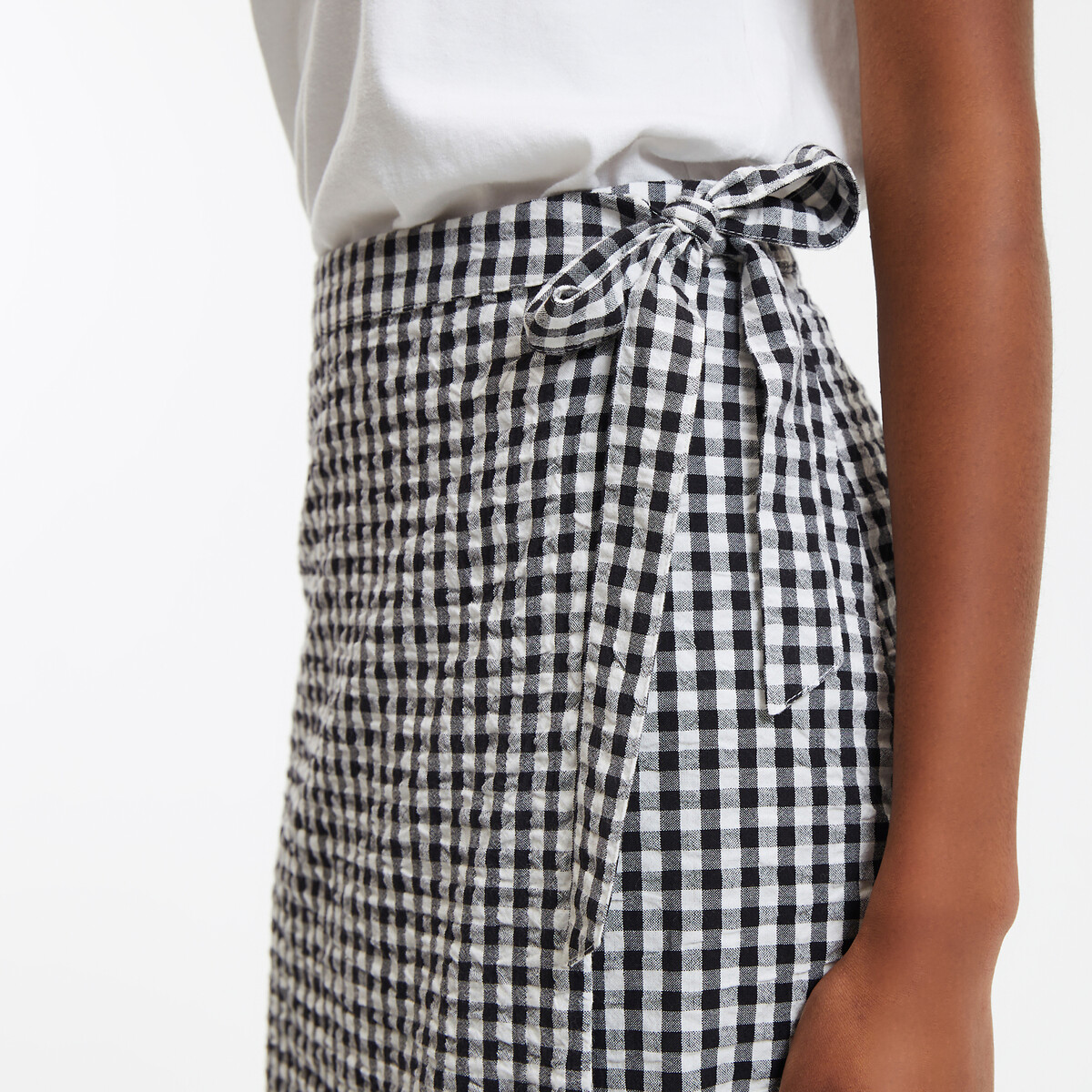 Straight Midi Wrapover Skirt in Gingham Check ochre gingham, LA REDOUTE COLLECTIONS