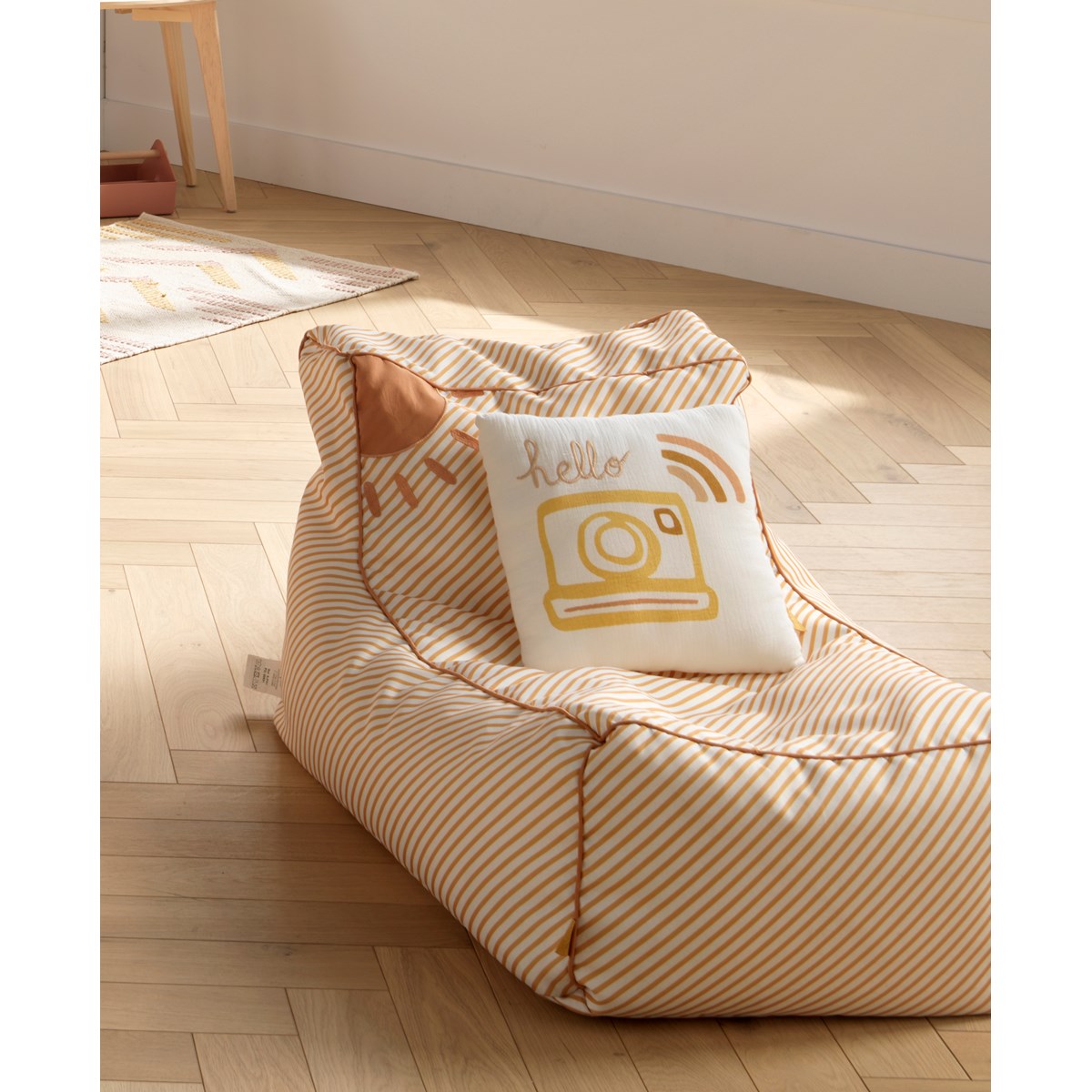 Coussin déco carré en coton blanc, SAUTHON