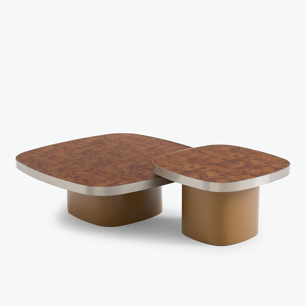 Table basse, plateau en plaqué loupe d'orme, diamètre 100 cm, PAUL bronze, LA REDOUTE INTERIEURS