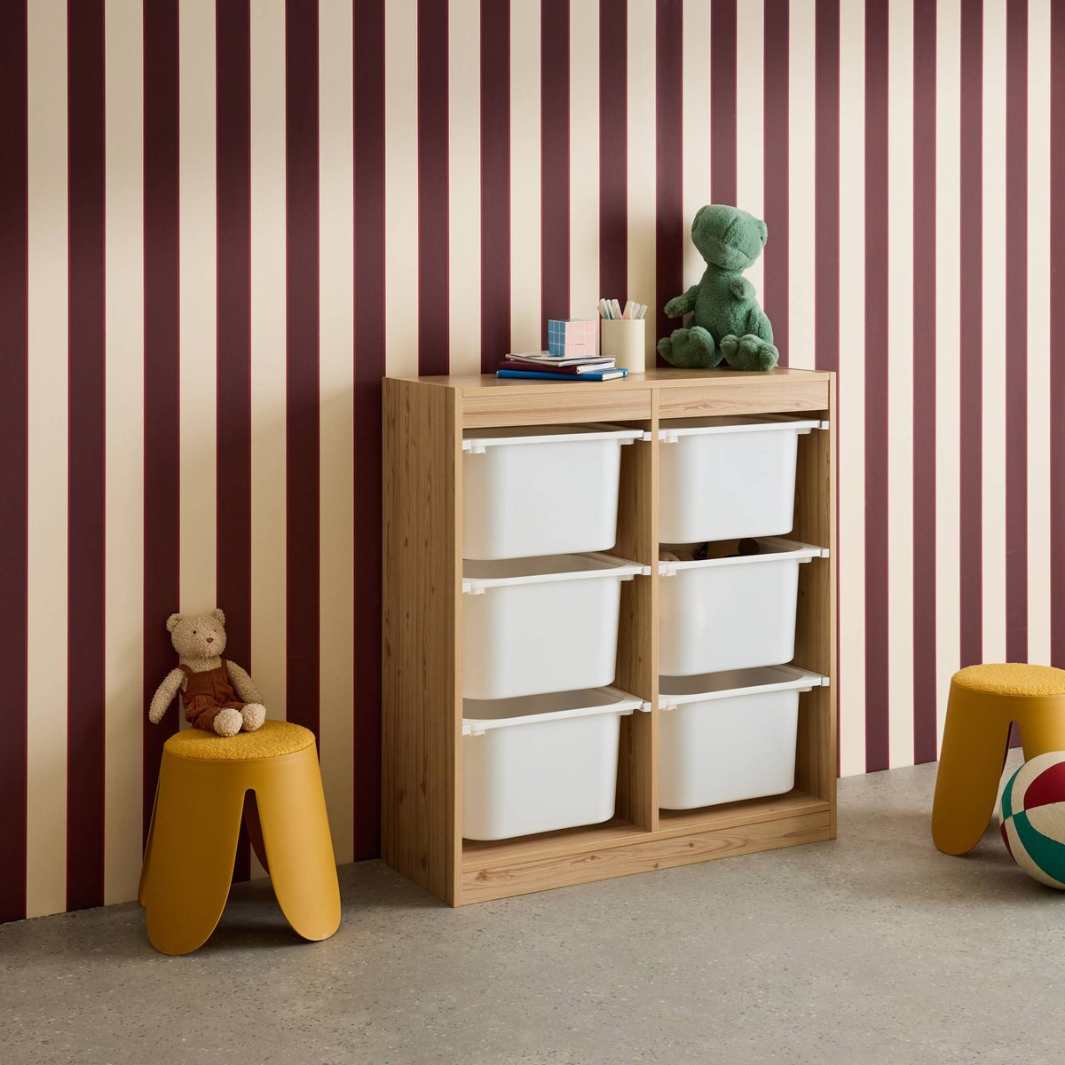 Meuble de rangement enfant 6 bacs de rangement SORA naturel, SWEEEK