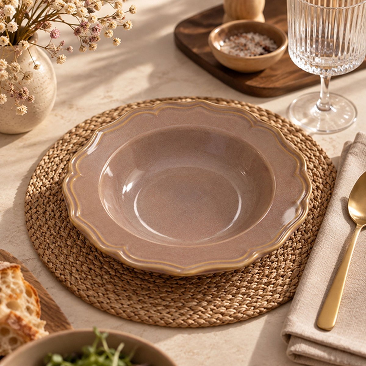 Lot de 6 assiettes creuses 23,5cm en grès, SIGNATURE violet, NOVASTYL
