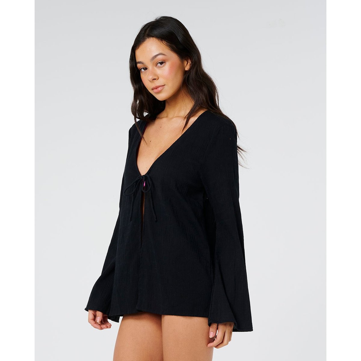 Chemise de plage ISLAND Cover Up noir, RIP CURL