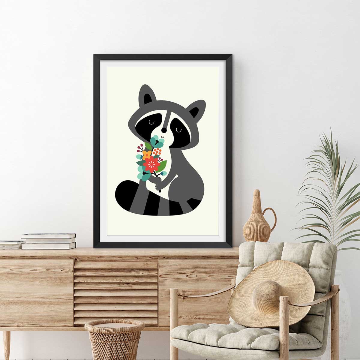 Affiche orsetto lavatore affiche + cadre en bois - noir, HEXOA