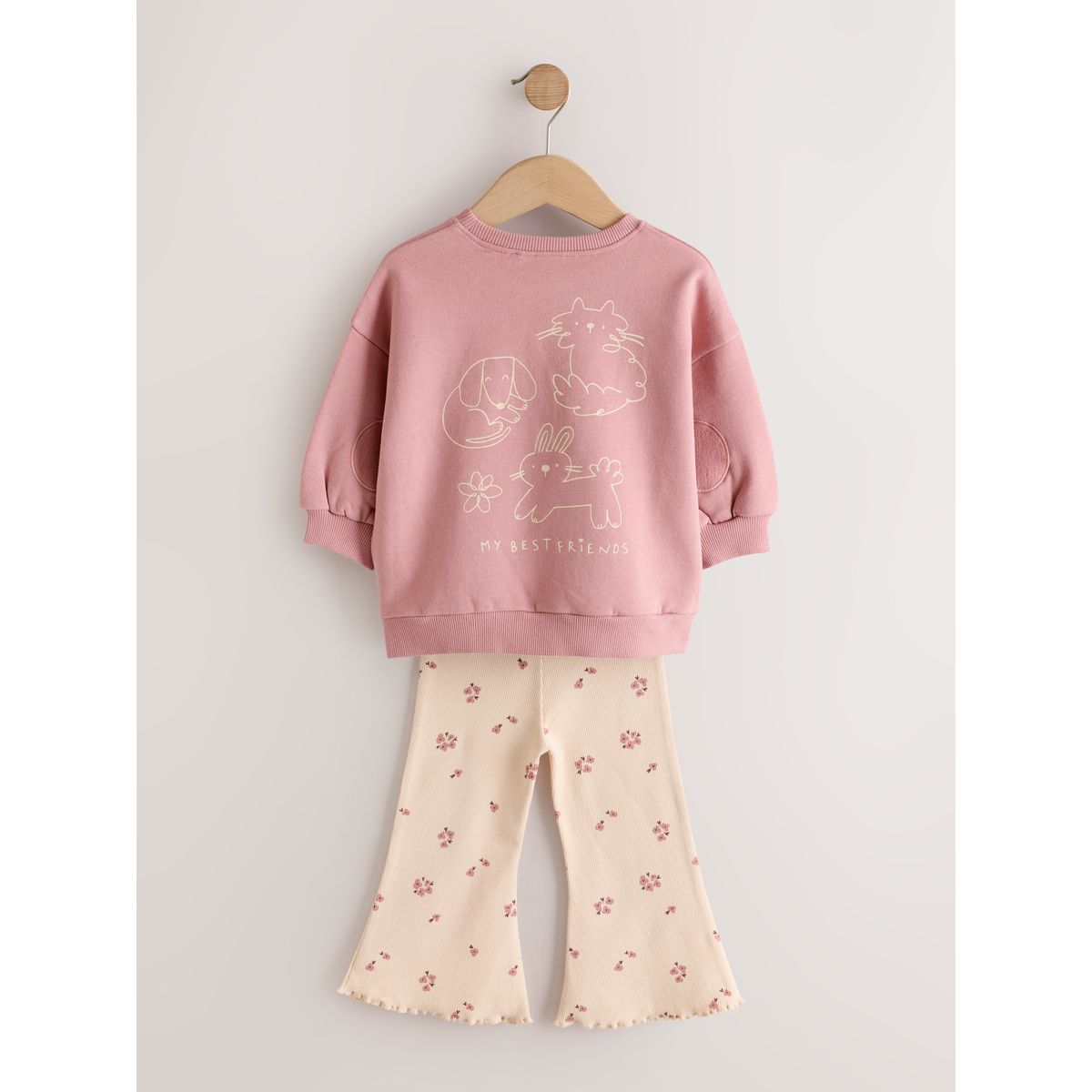 Ensemble legging évasé et sweat animaux roses à motifs, NEXT