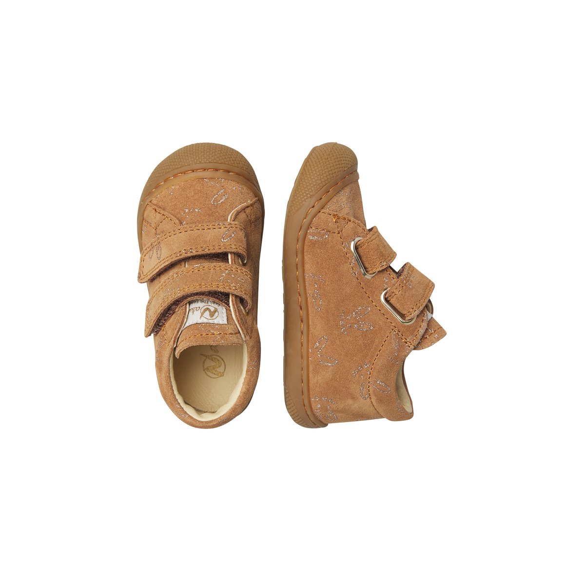 Chaussures premiers pas en suède COCOON VL marron-platine, NATURINO