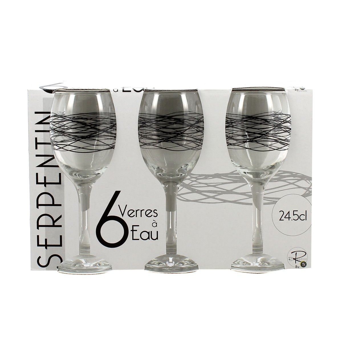 Lot de 6 verres à pied en verre 24,5cl, SERPENTIN transparent, NOVASTYL