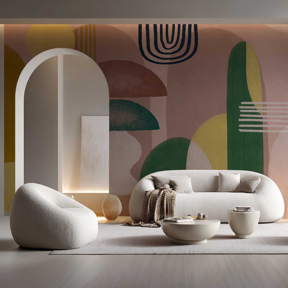 Papier peint panoramique Lava Lamp Rose & Menthe rose, HEXOA