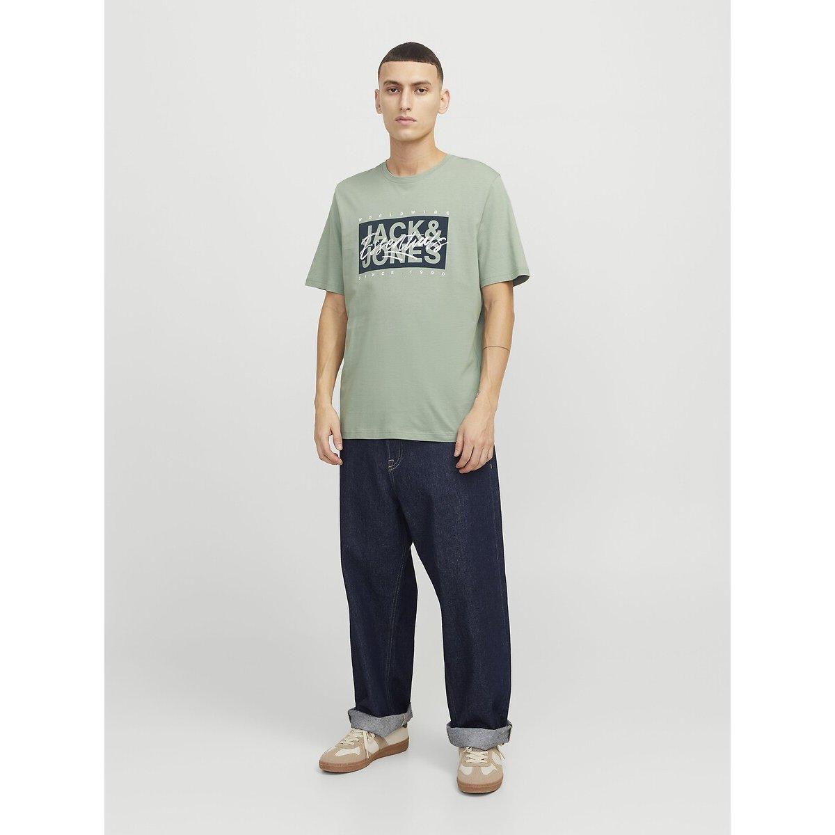 T-shirt à imprimé col rond vert pastel, JACK & JONES