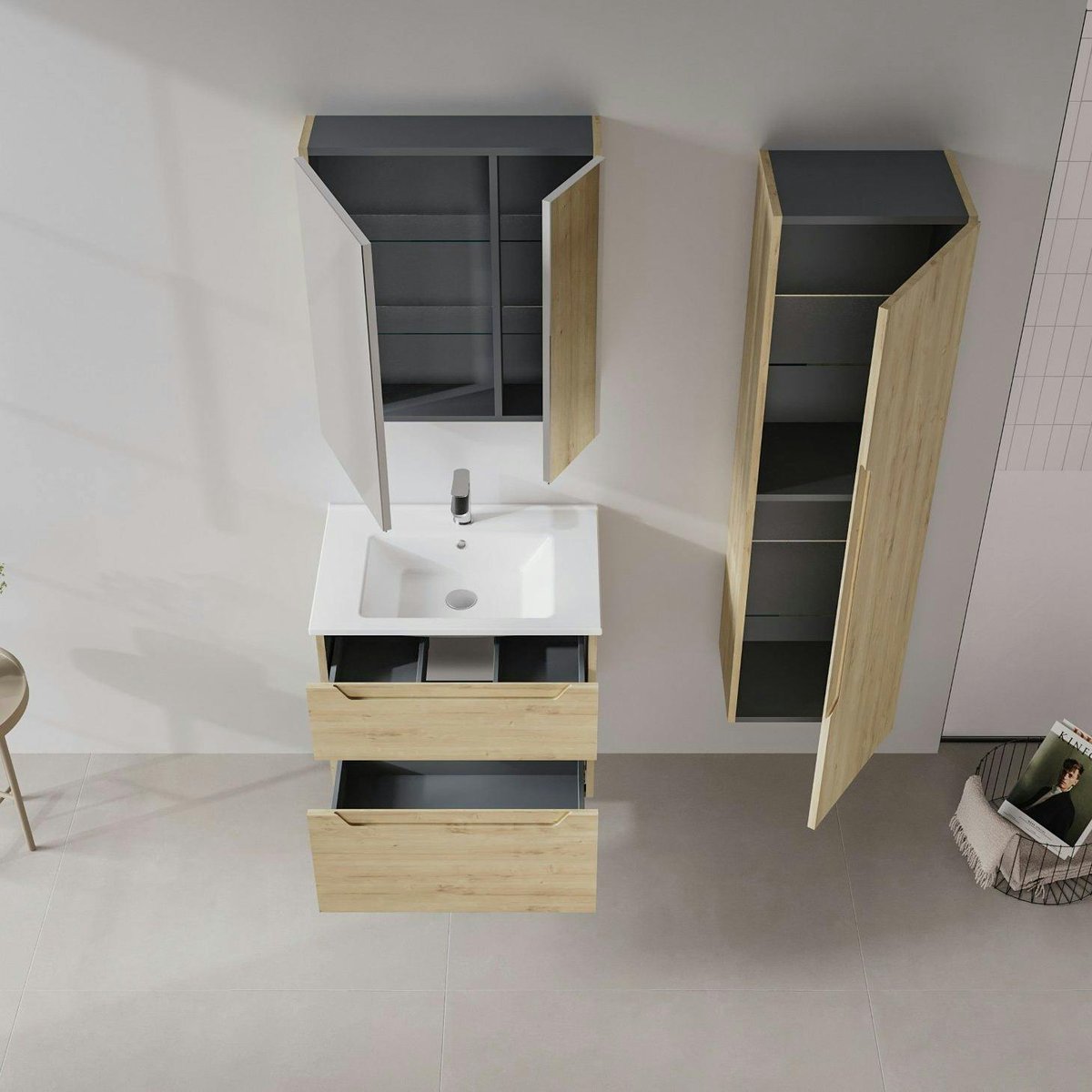 Meuble vasque suspendu moderne 65 cm ELYO chêne, PIER IMPORT
