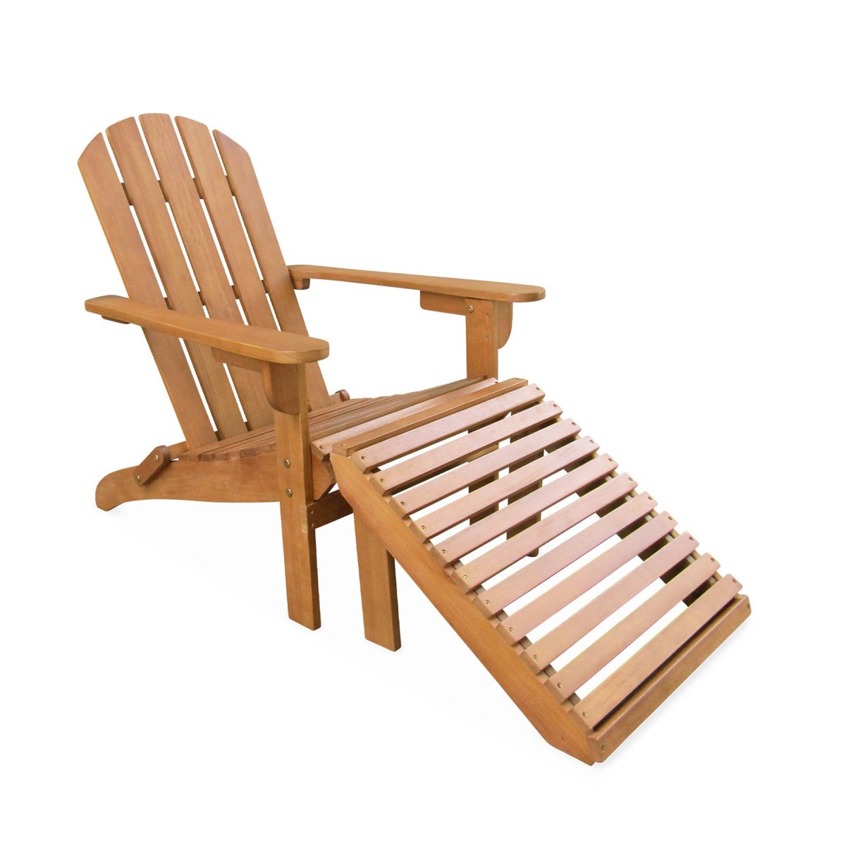 Fauteuil de jardin bois d'eucalyptus + repose-pieds (lot de 2) ADIRONDACK SALAMANCA X2 + TABLE/REPOSE PIEDS bois, SWEEEK