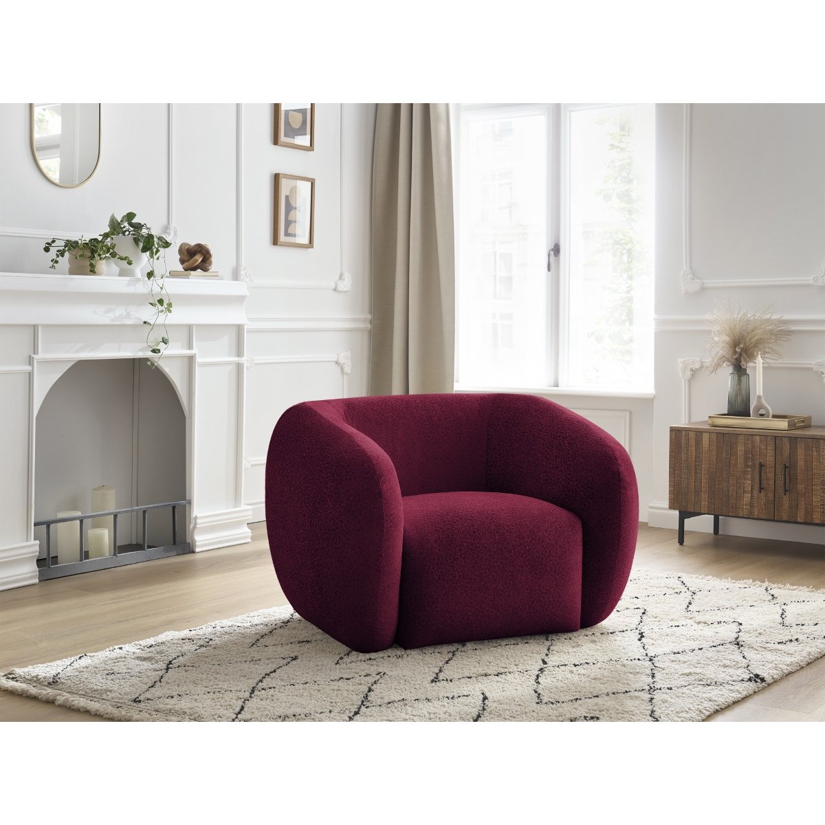 Fauteuil tissu texturé, CELINE rouge, BOBOCHIC