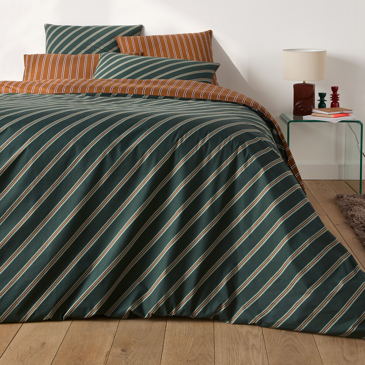 Georgio Cotton Satin Pillowcase brown stripes, LA REDOUTE INTERIEURS