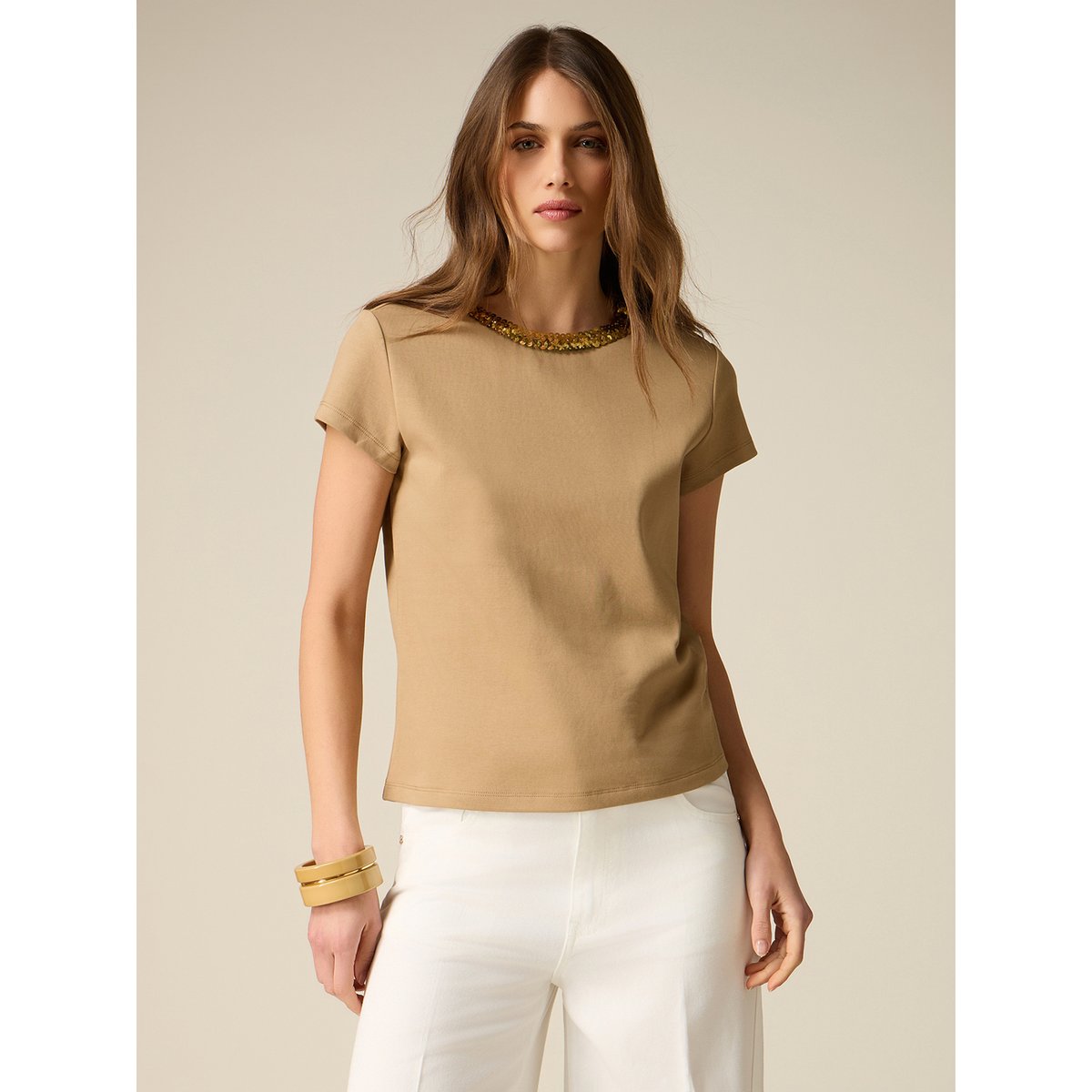 T-shirt avec détail paillettes blanc, OLTRE