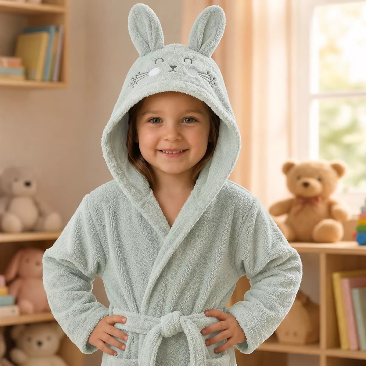 Peignoir enfant enfant pur coton PETIT LAPIN vert d'eau, GARNIER THIEBAUT