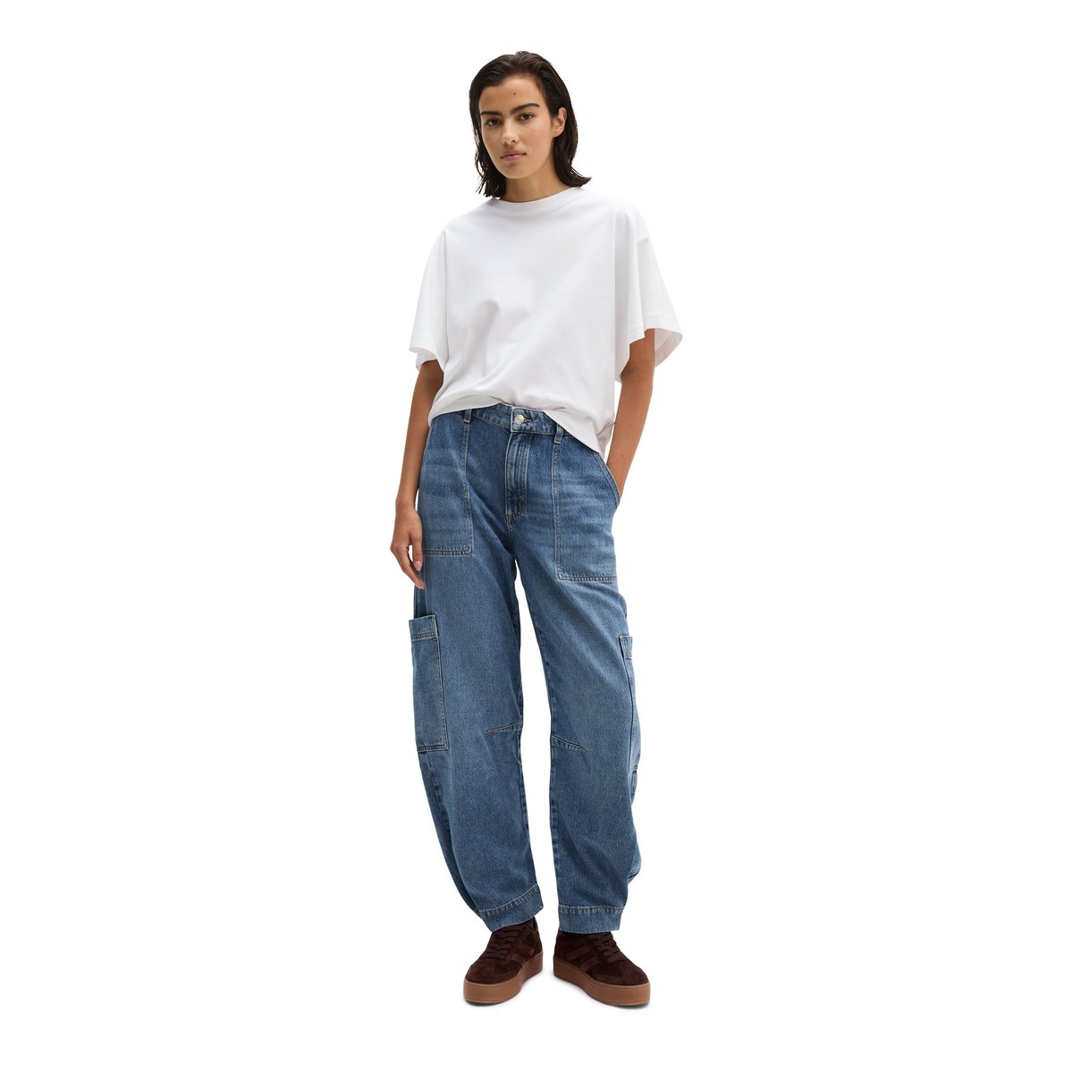 Jeans modèle Lara cargo barrel en mélange Lyocell-Organic-Cotton bleu, MARC O'POLO
