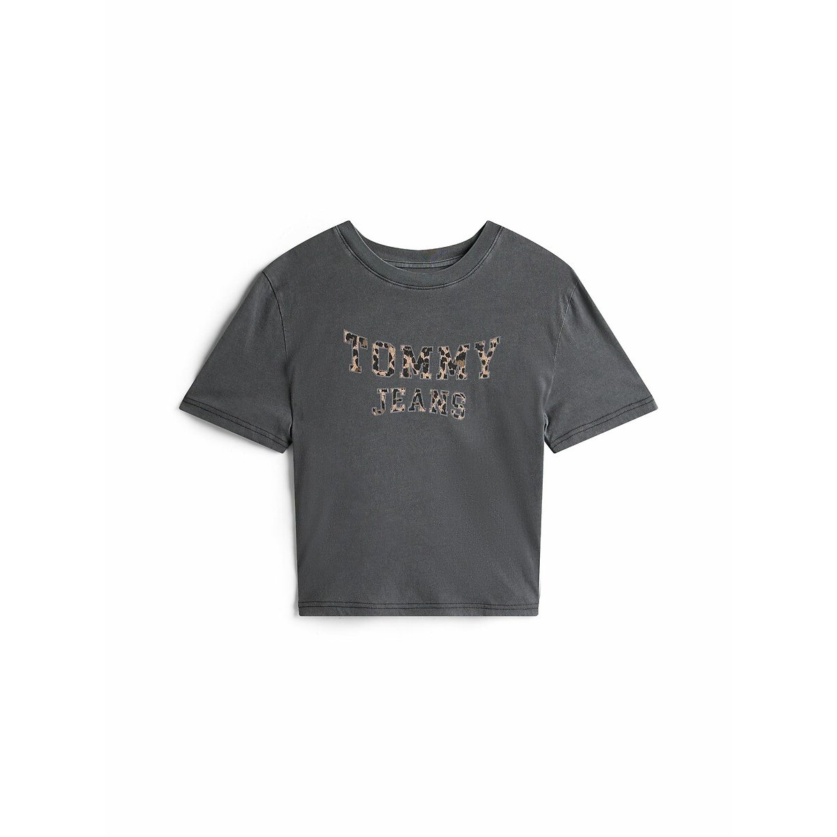 Crew Neck T-Shirt with Short Sleeves black/leopard print, TOMMY JEANS