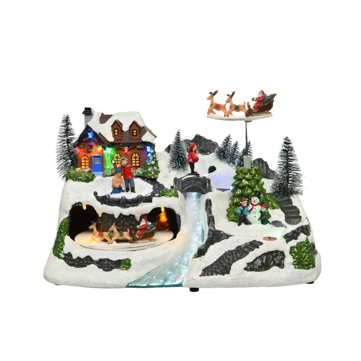 Village de Noël avec traineau du Père Noël multicouleurs, JARDIDECO