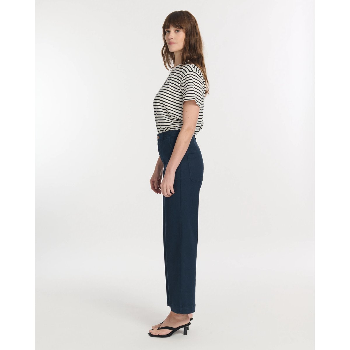 PANTALON DROIT LARGE TAILLE HAUTE UTILITY STRETCH marine, LABDIP