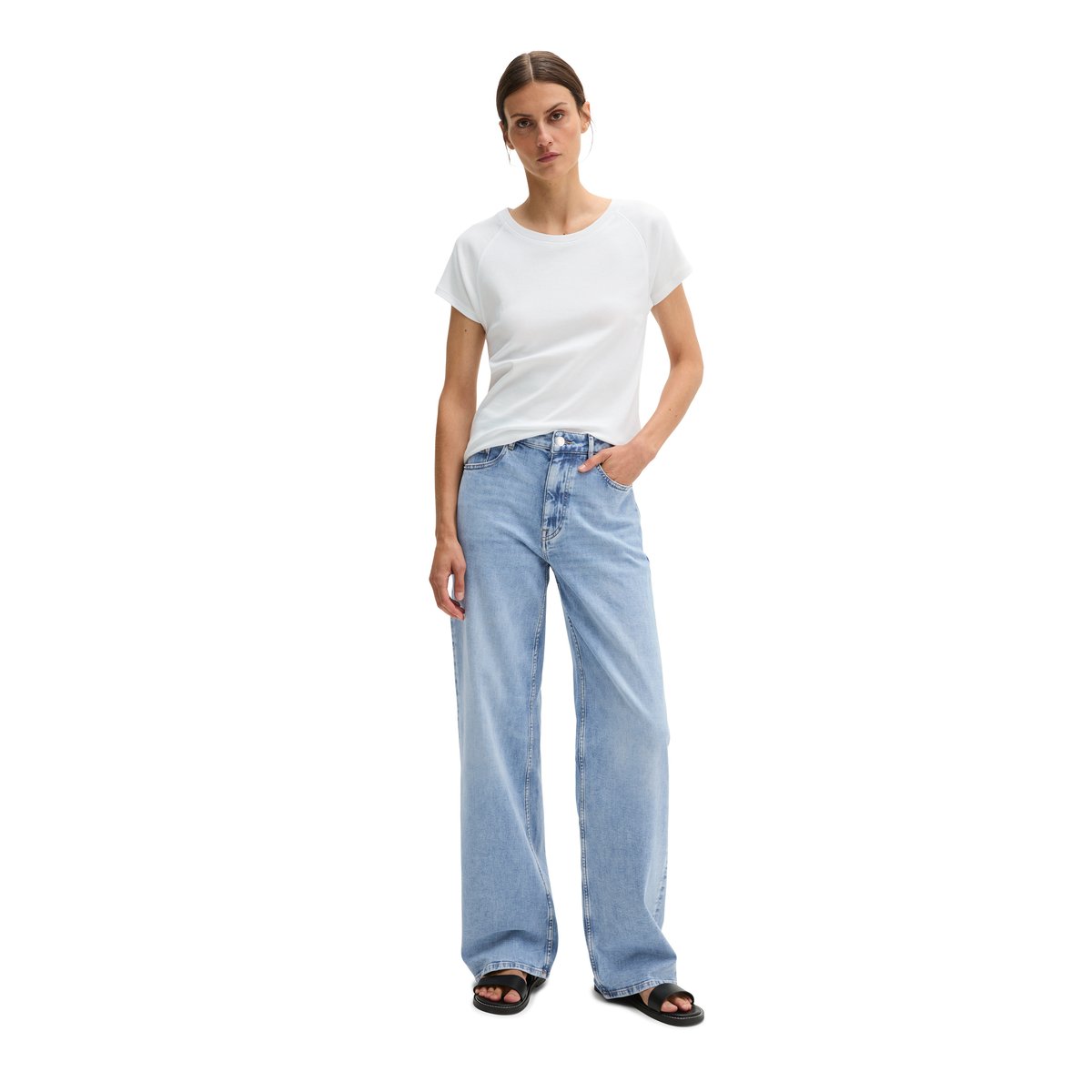 Jeans à jambes larges en denim Cashmere Touch bleu moyen, MARC O'POLO