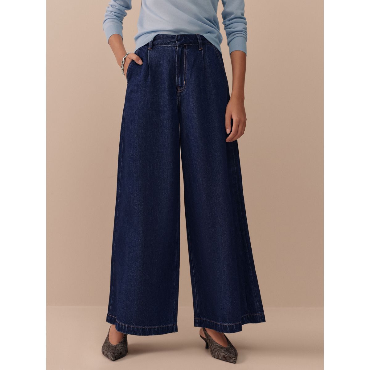Jean large palazzo n. premium délavage bleu, NEXT