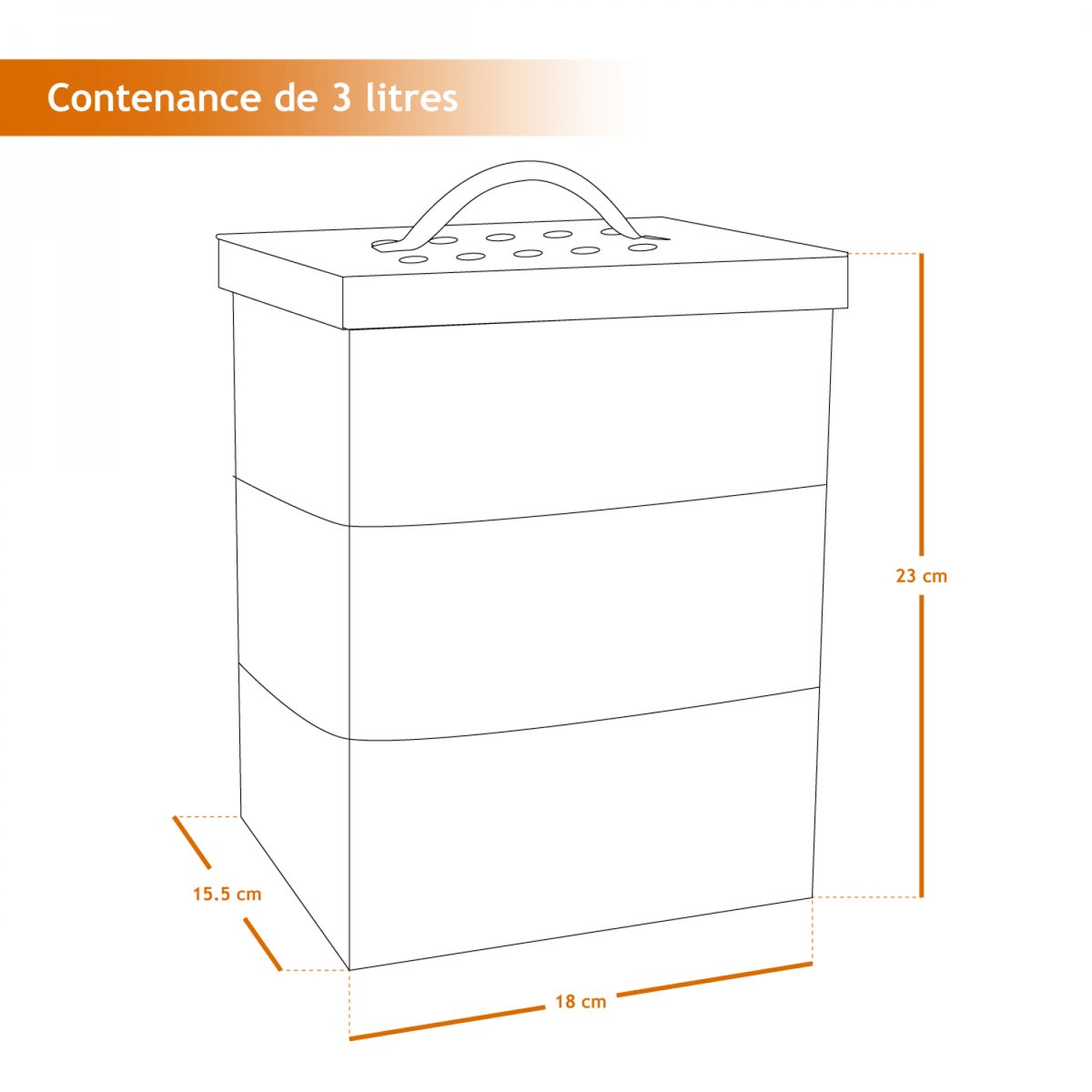 Composteur de cuisine rectangle noir, LINXOR