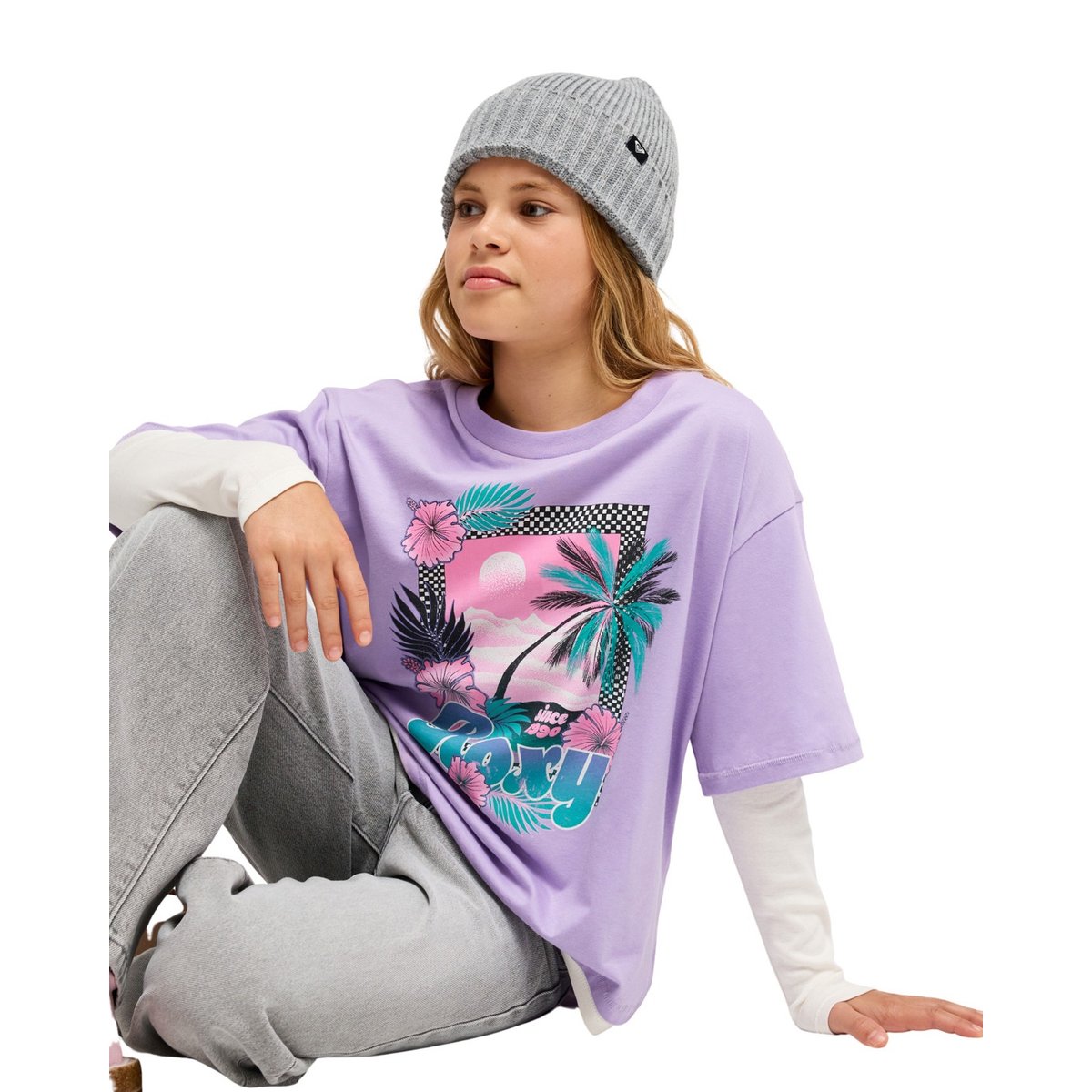 T-shirt oversize à double manche RAIN FALLS. violet viola, ROXY