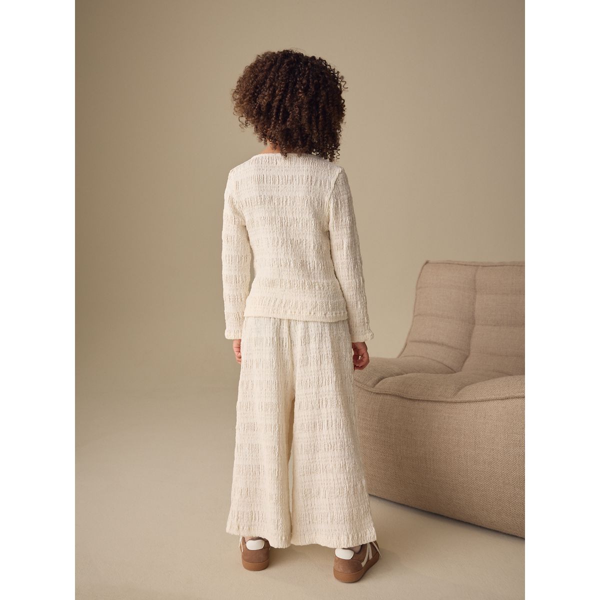 Ensemble pantalon large et cardigan texturé écru, NEXT