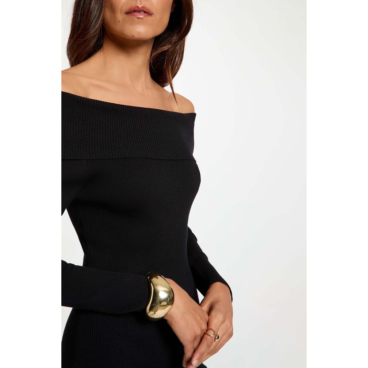 Robe tricot col bénitier noir, MORGAN