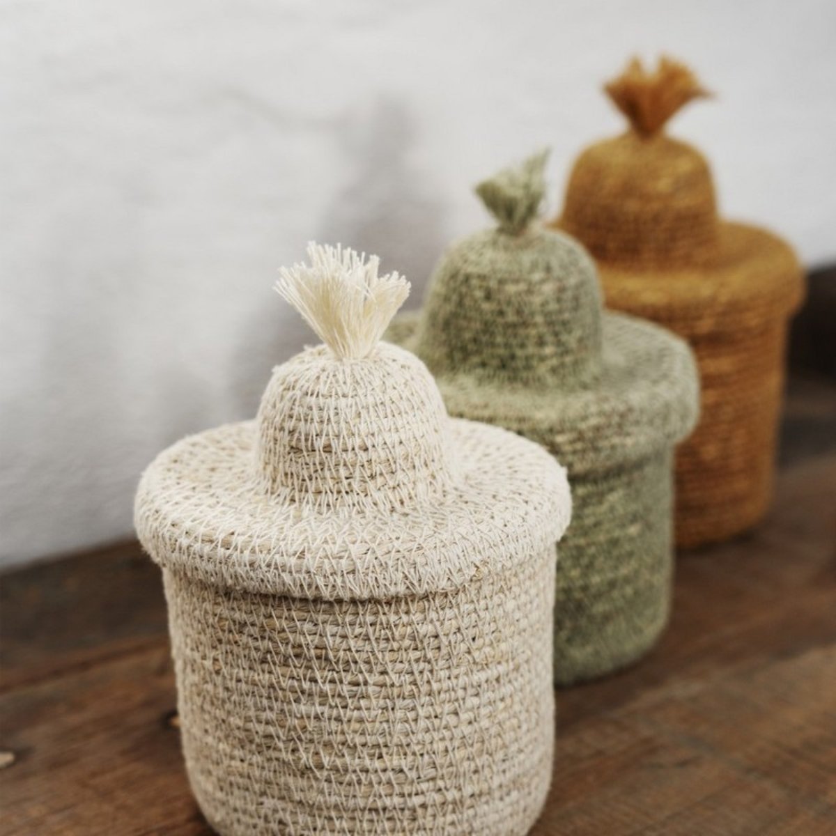 Petit panier avec couvercle naturel jaune moutarde, MADAM STOLTZ
