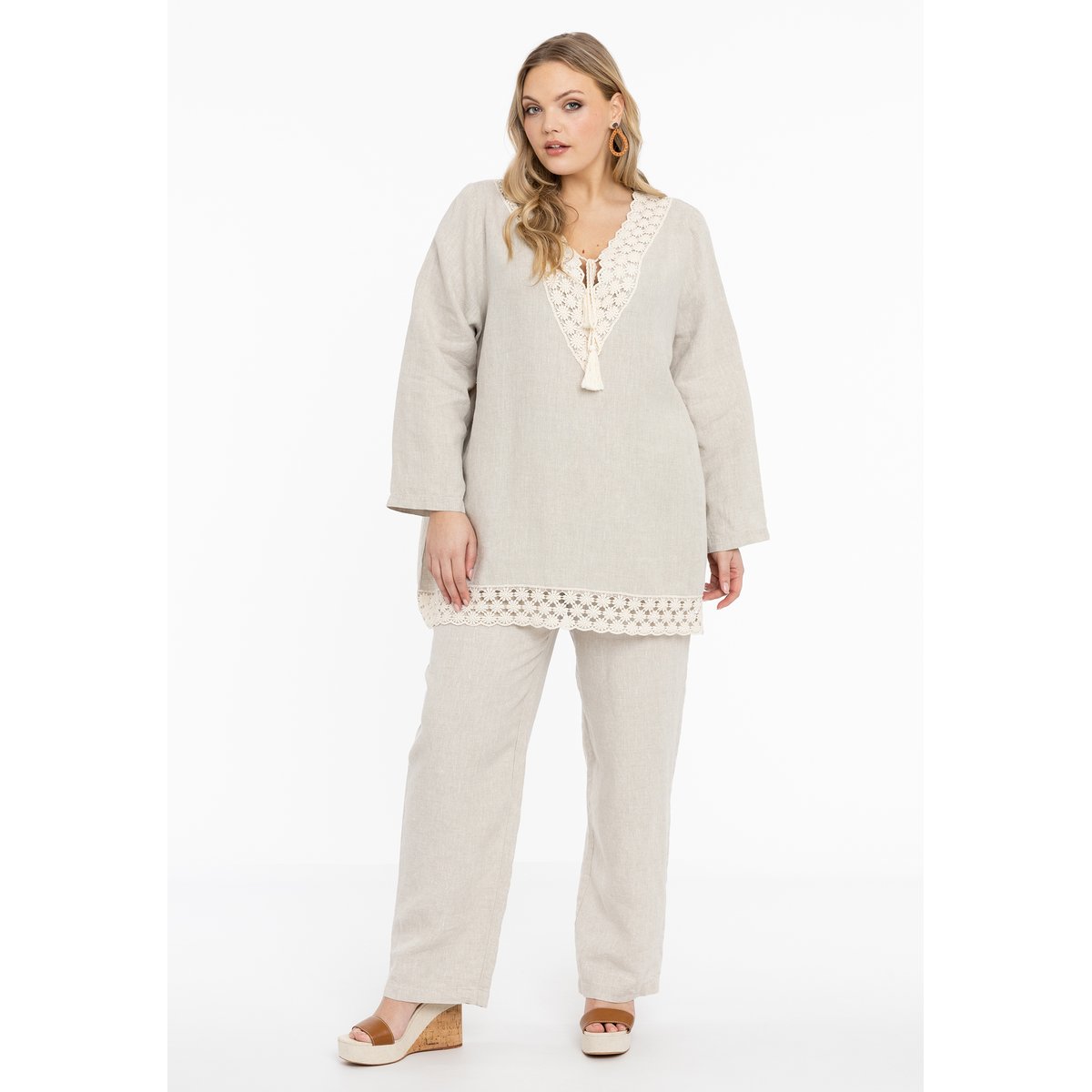 Pantalon lin brun clair, YOEK