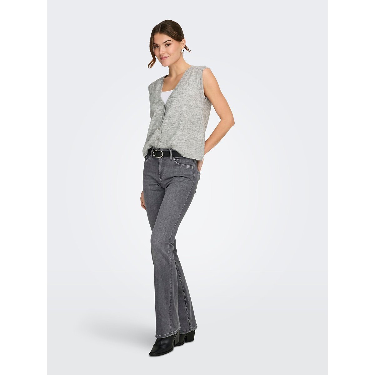 Gilet sans manches col V gris clair, ONLY