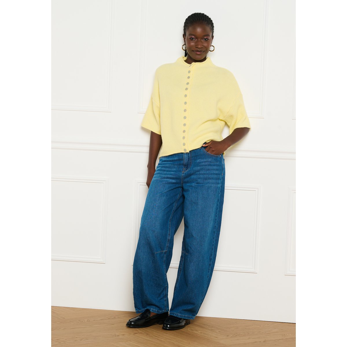 Gilet à col montant jaune pastel, LOLALIZA