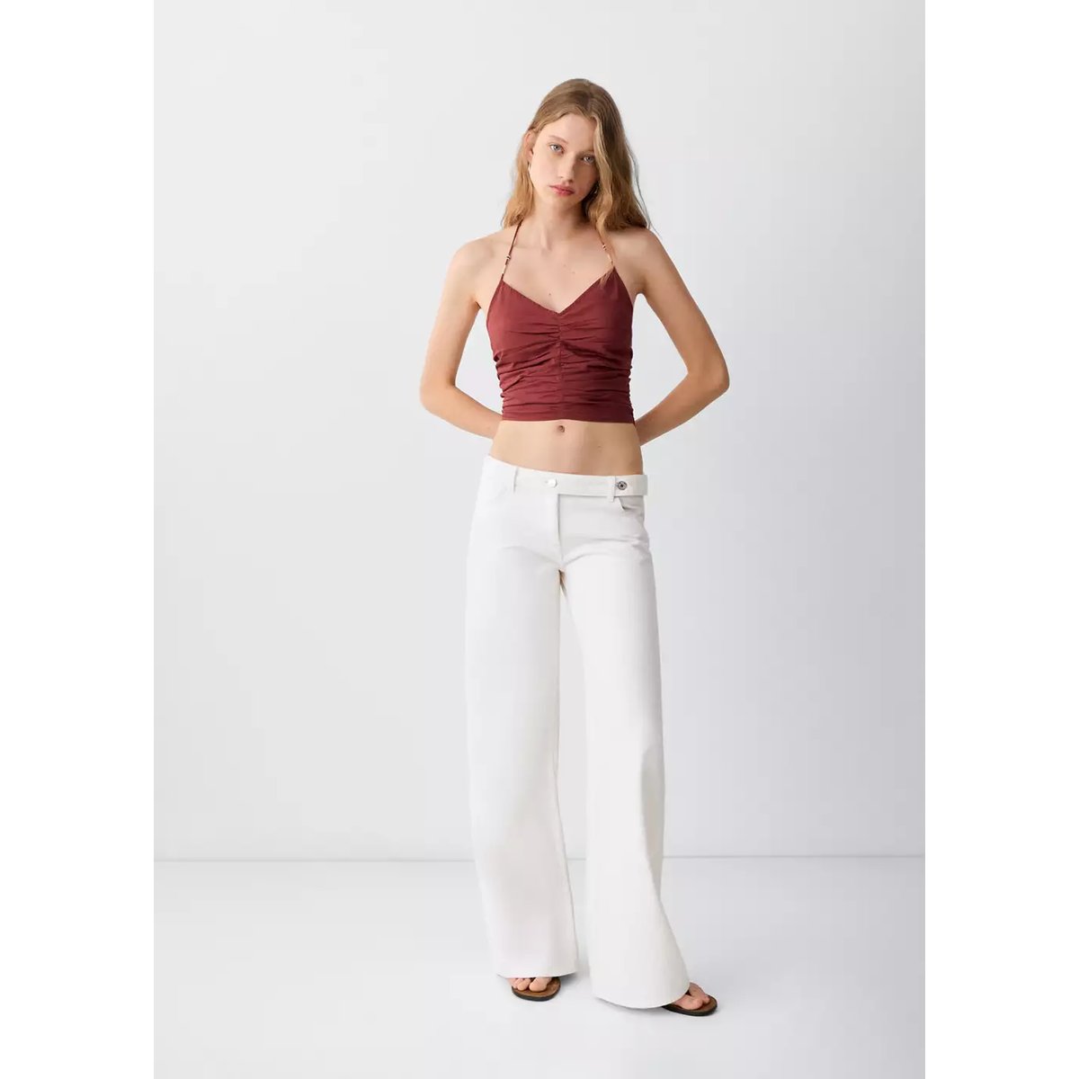 Top coton froncé orange brûlé, MANGO TEEN