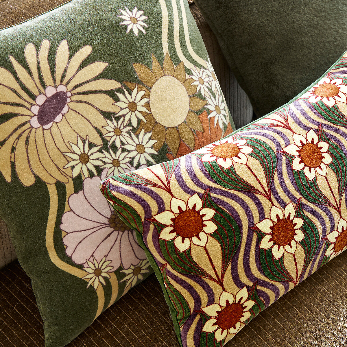 Annie 45 X 45cm Floral 100% Cotton Velvet Cushion Cover multi-coloured, LA REDOUTE INTERIEURS
