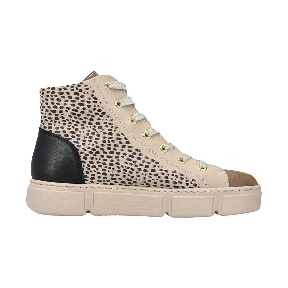 Bottines léopard et à talon plat et à lacets avec zip latéral léopard, RIEKER