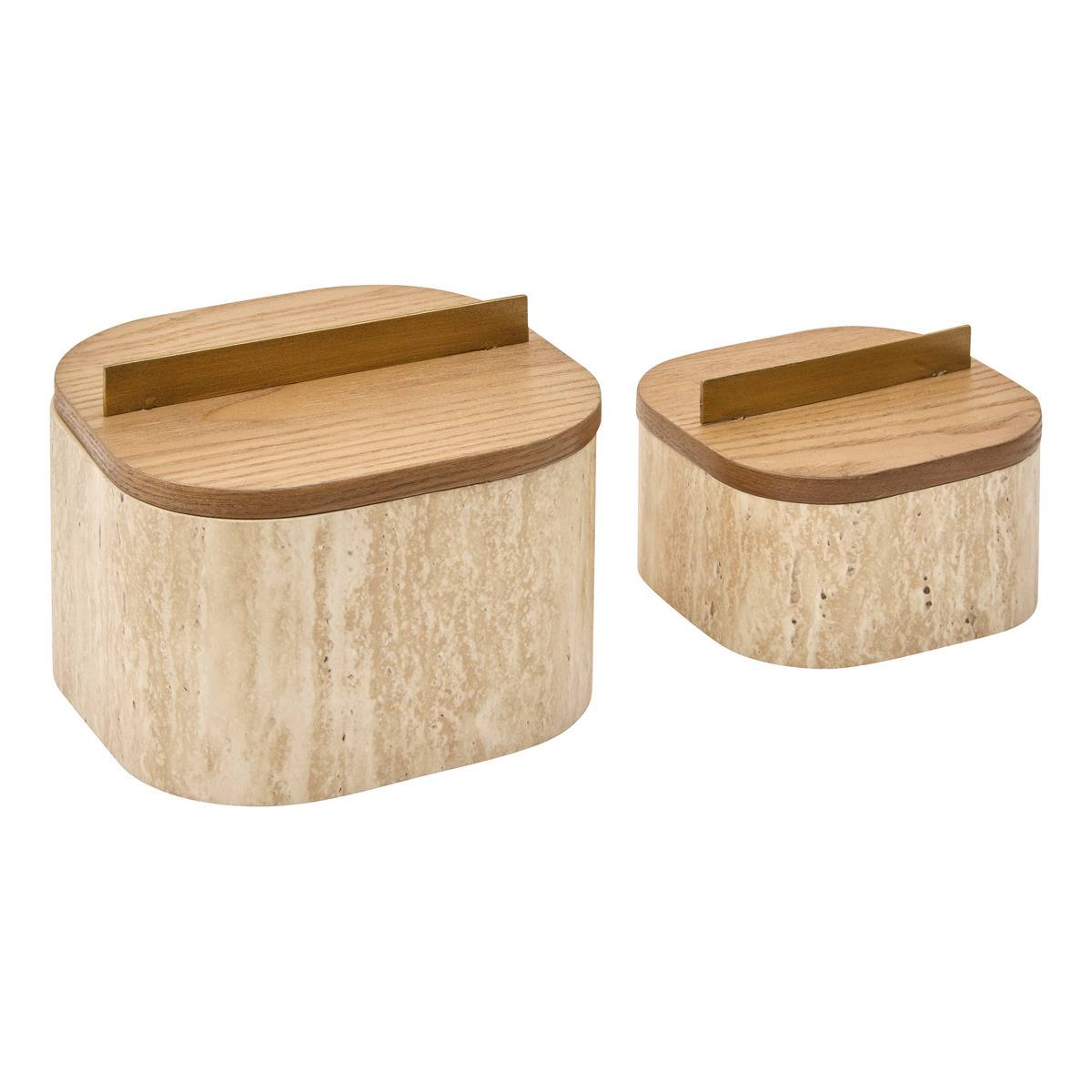 Lot de 2 boîtes déco L14/18cm ANAYA beige, ATMOSPHERA