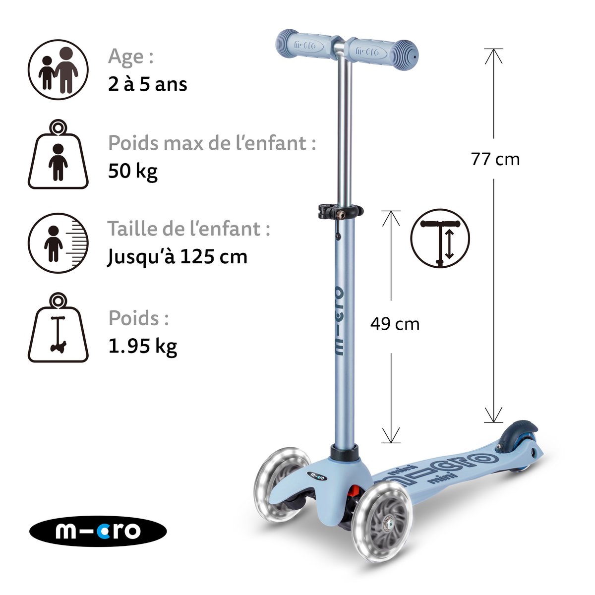 Mini Micro Rock Go LED - Ardoise bleu, MICRO MOBILITY