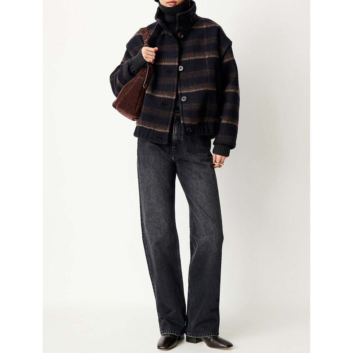 Cappotto corto in misto lana a quadri, PAOLINO navy, SESSUN