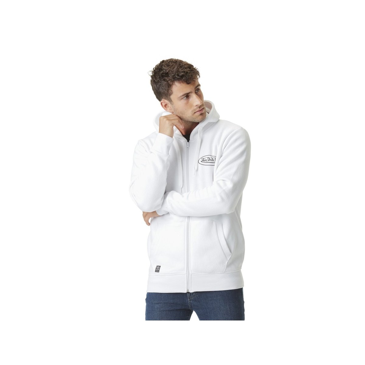 Sweat à capuche zippé Slimane blanc, VON DUTCH