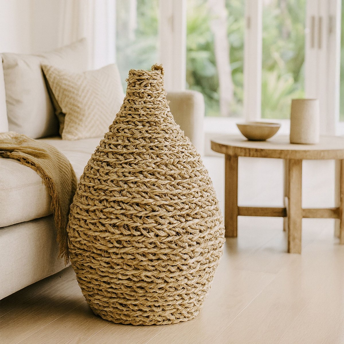 Jarre décorative en fibre d'abaca naturel, NOW'S HOME