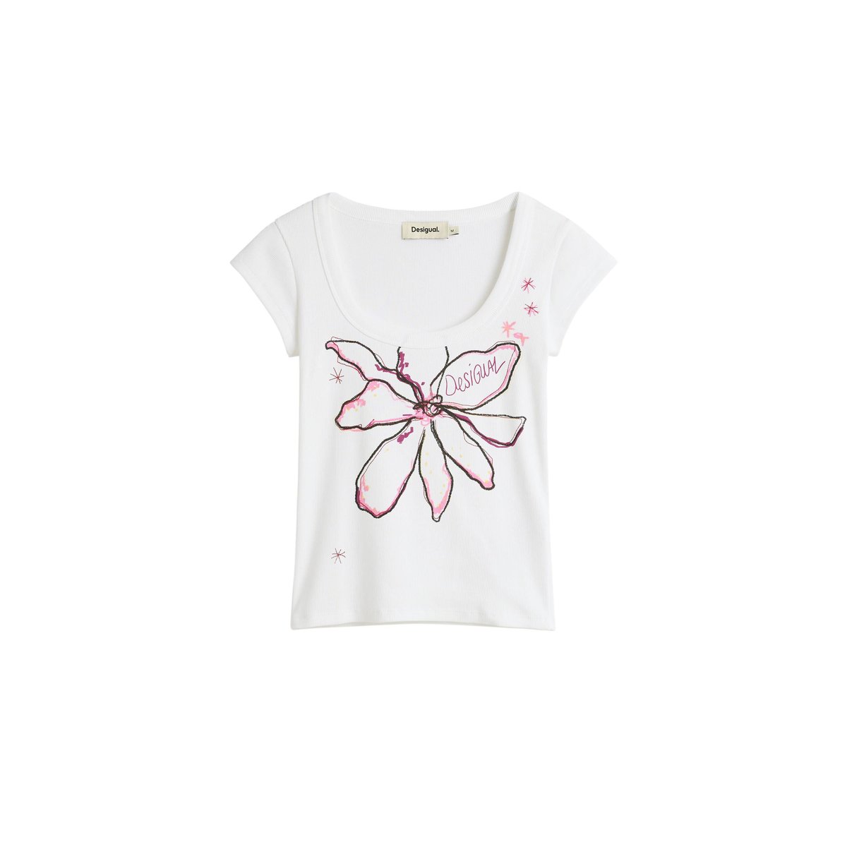 T-shirt ajusté fleur blanc, DESIGUAL