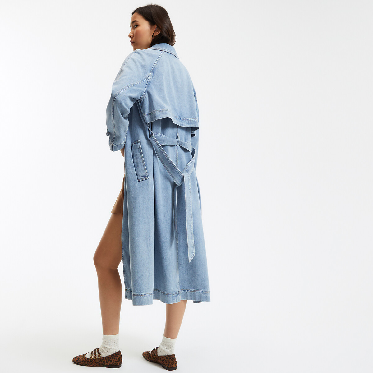 Soft Denim Trench Coat with Button Fastening bleached, LA REDOUTE COLLECTIONS
