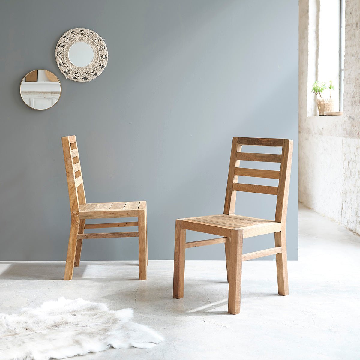 Lot de 2 chaises en bois de teck recyclé CARGO naturel, BERAH GETAH
