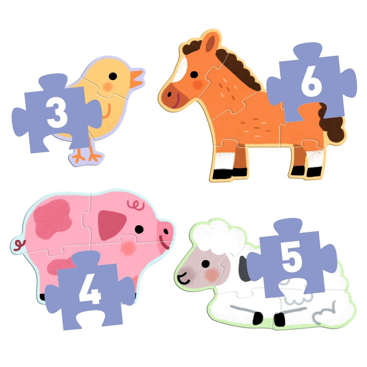 Puzzles primo - à la ferme 3, 4, 5 et 6 pièces à la ferme, DJECO