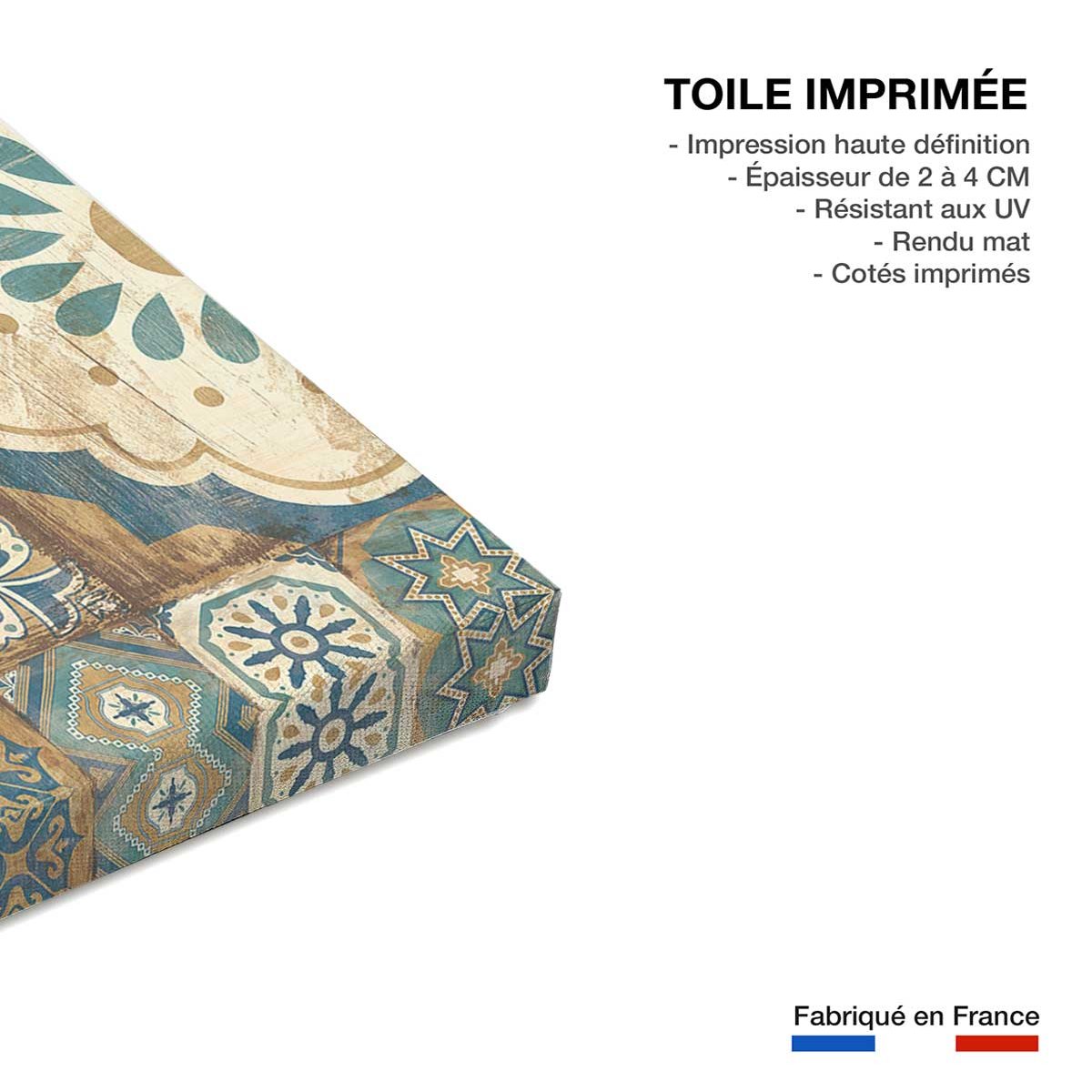 Tableau cuisine vintage tuiles marocaines bleues toile imprimée, HEXOA