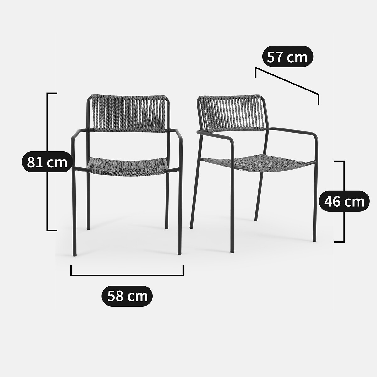 Set van 2 tuinstoelen, staal en touw, NAMY kaki   , LA REDOUTE INTERIEURS