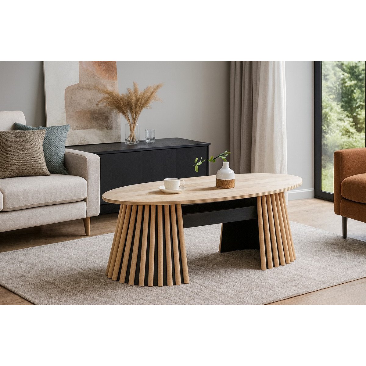 Table basse ovale relevable en bois - LANDIA chêne clair, MATHI DESIGN