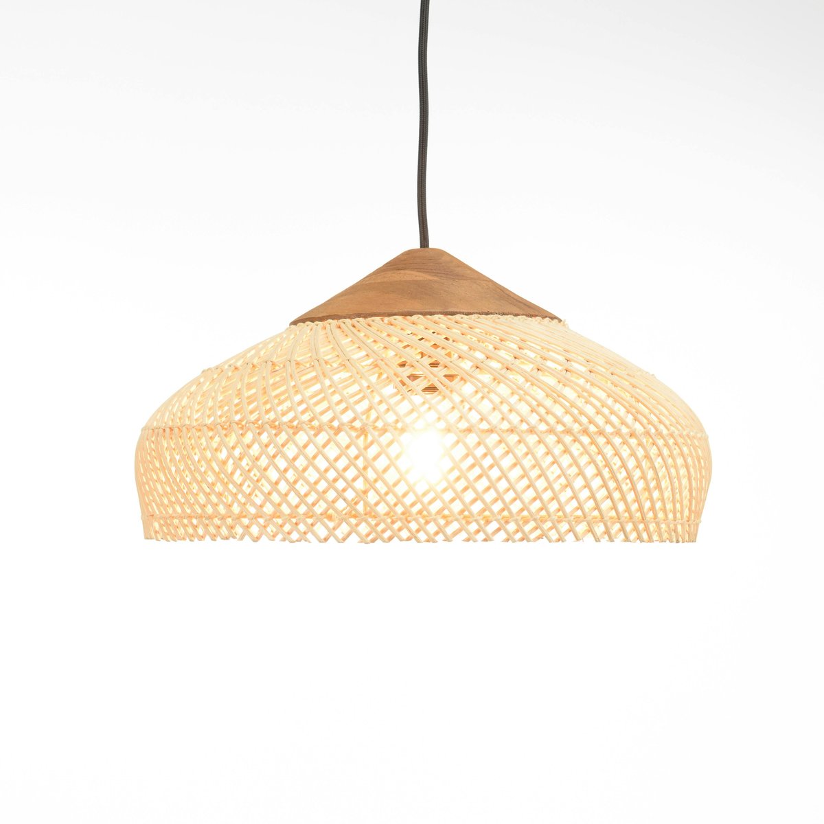 Suspension en rotin et teck 40cm FOLELLI ecru, PIER IMPORT