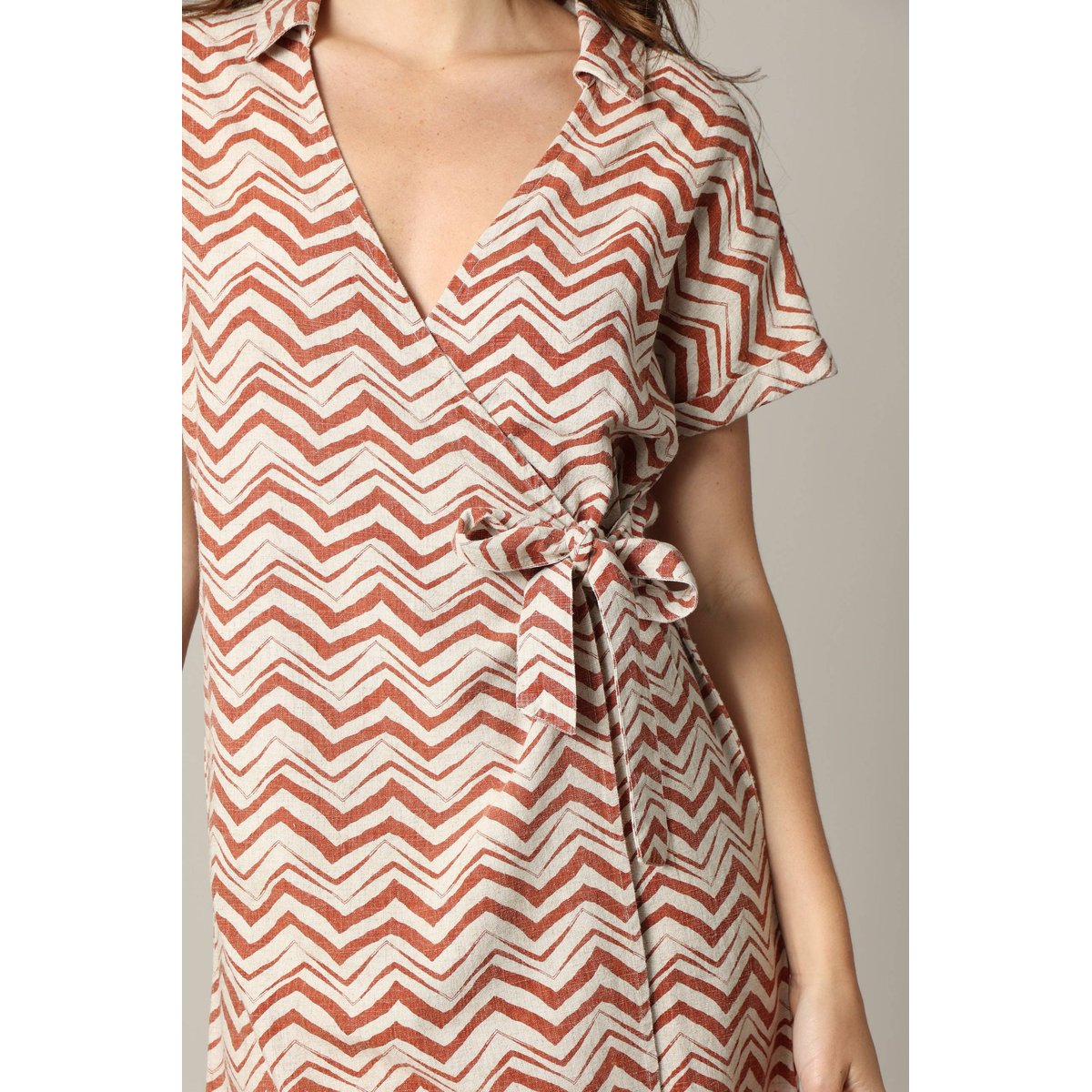 Robe cache-coeur ethnique en viscose slub à motifs géométriques ZIGA sierra, DEELUXE