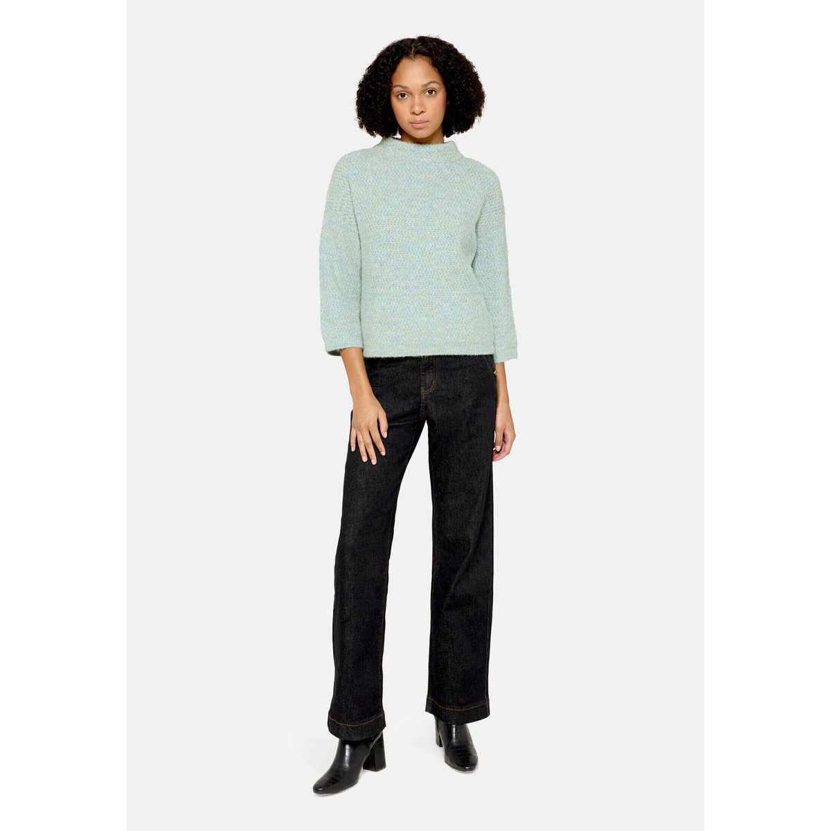 Pull-over en maille à col droit light blue/cream, CARTOON